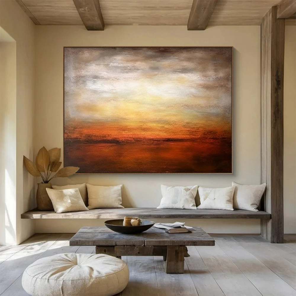 Abstract Handmade Original Painting Sunset Toned Abstract Canvas QQUE9